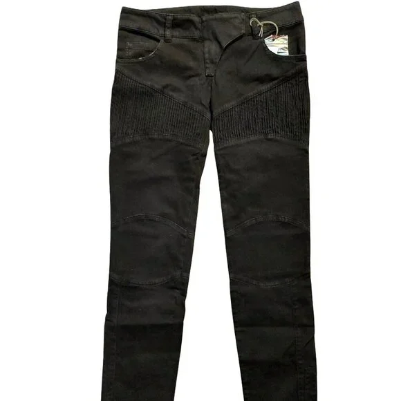 John Richmond X Black Cotton Ruched Cropped Skinny Pants Jeans Sz 38 NWT - Picture 1 of 11